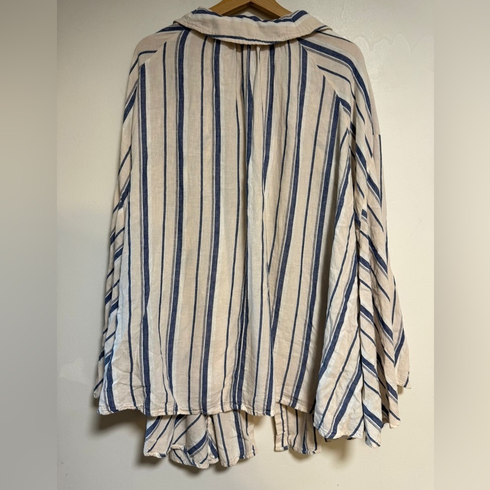 Free People Striped Button-Front Tunic Dress in Cream and Blue - Picture 7 of 11